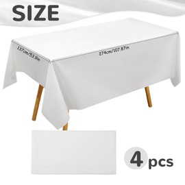 Zkaoai Tablecloth White, Pack of 4 Rectangular White Tablecloths, Waterproof Birthday Tablecloths, Tablecloth for Wedding, Rectangular Tablecloth for Catering, Festivals, Party, Weddings or Household