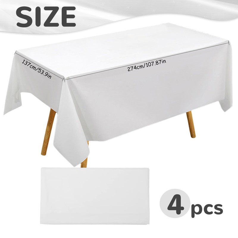 Zkaoai Tablecloth White, Pack of 4 Rectangular White Tablecloths, Waterproof