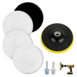 Wool Polishing Pads 125 mm, Pack of 4 Car Polishing Hood Angle Grinder, Round Adapter, Velcro Closure, Easy Interchangeable for M14 Drill, for Car Polishing