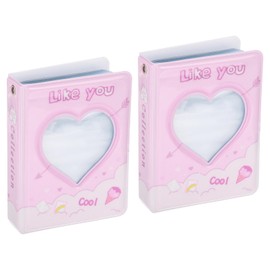 QUARKZMAN 3 Inch Mini Photo Album, 2 Pieces Kpop Love Heart Hollow Photocard Binder Album Mini Photo Card Book Holder with 40 Photos to Collect Pictures, Pink