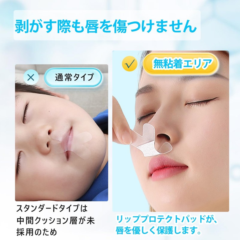 crahoulike口閉じテープ（無粘着エリア）120枚入口呼吸防止テープ いびき防止グッズ 鼻呼吸テープ いびき対策 いびきの音を軽減 睡眠の質が高まります