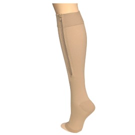 Truform Zipper Compression Stockings, 15-20 mmHg Medical Socks, Women and Men, Knee High, Open Toe, Beige, 3X-Large