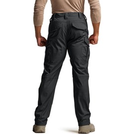 CQR Men's Flex Stretch Tactical Pants, Water Resistant Ripstop Cargo Pants, Lightweight EDC Outdoor Work Hiking Pants, Tac-Stretch Cargo Black, 34W x 30L