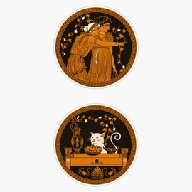 Leyland Designs Ancient Greek Vase Cat Meme Sticker Outdoor Rated Vinyl Sticker Decal for Windows, Bumpers, Laptops or Crafts 5"