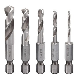 Pack of 5 Drill Bits with Hex Shank Impact 1/4 Inch Hex Shank Metal Drill Bit for Angle Drill and Machining Drilling, 1/4, 1/8, 3/16, 5/16, 3/32 Inch