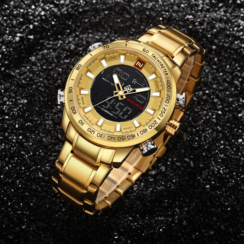 NAVIFORCE Men Sport Outdoor Waterproof Electronic Movement Analog Wristwatch (Gold)