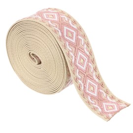 uxcell 5 Yards Cotton Webbing Strap, 2-inch(50mm) Jacquard Webbing Ribbon Embroidery Polyester Webbing Straps Purse Strap Belt for Purse Bag Crafts Clothing, Pink-White