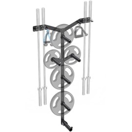 Lifeswell Wall Mounted Weight Plate Rack, Heavy Duty Olympic Barbell Holder & T Bar Row Landmine Attachment, 6 Hook Holes, 5 Pegs & 4 Barbell Storage, Space-Saving Home Gym Organizer