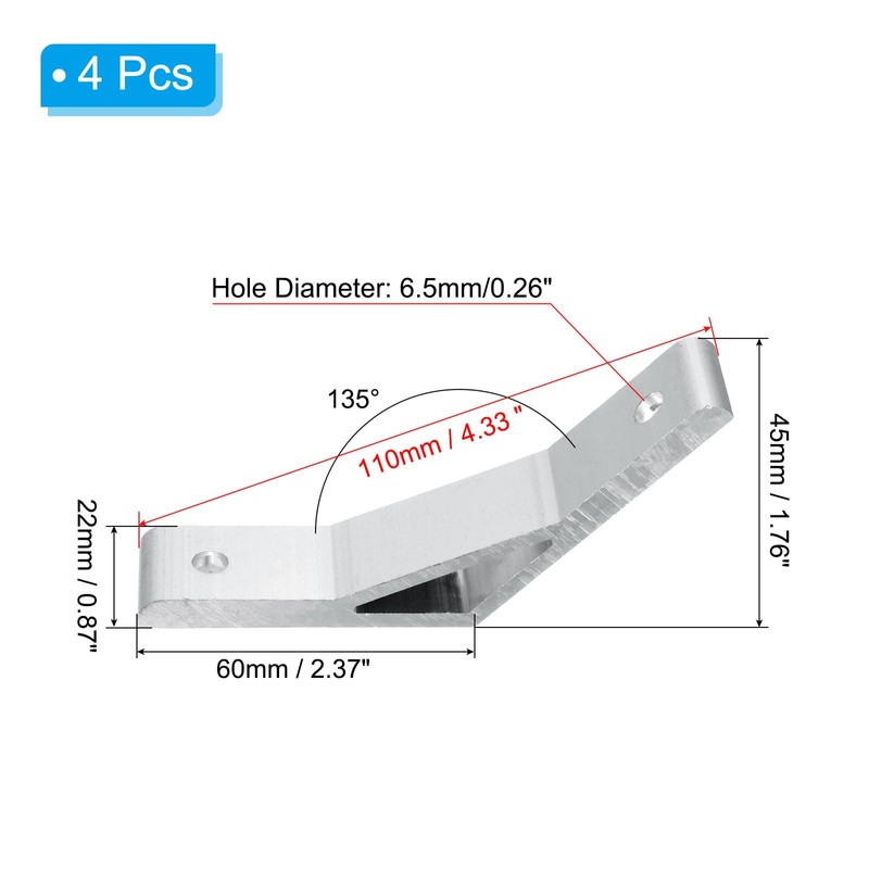 PATIKIL 135 Degree Angle Corner Brackets, 4Pcs 4.33x0.87 Inch Aluminum