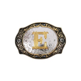 HUABOLA CALYN Western Belt Buckle Initial Letters ABCDMRJ to Z Cowboy Rodeo Small Gold Belt Buckles for Men Women (E)