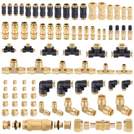 CheeMuii 80 PCS Brass DOT Air Line Fittings Kit DOT Push Lock and Compression Air Fitting Pure Brass Quick Connect Union 1/8" 1/4" 3/8" 1/2" Air Hose Fittings Assortment
