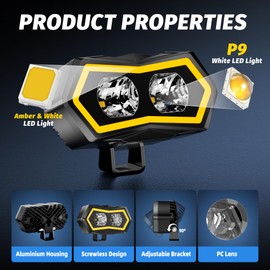 EK ENNOKING LED Pod Light 4 Inch 88W White Flood Beams Driving Fog Lamp with Amber White DRL Auxiliary Ditch Lights for Pickup Off Road Truck Motorcycle ATV UTV Boat Tractor Forklift IP68 Waterproof