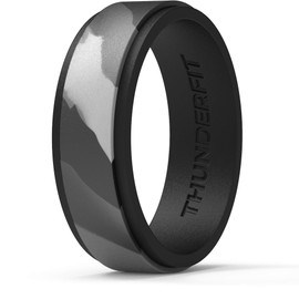 ThunderFit Silicone Wedding Rings for Men, 2 Layers Step Edge 10mm Wide 2.3mm Thick - 1/4/7 Variety Multipack
