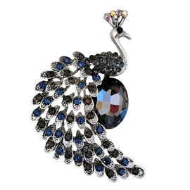 GFM® Small Peacock Brooch with Crystals and Rhinestones (BRCH-PCK-CRYS-GHNL)