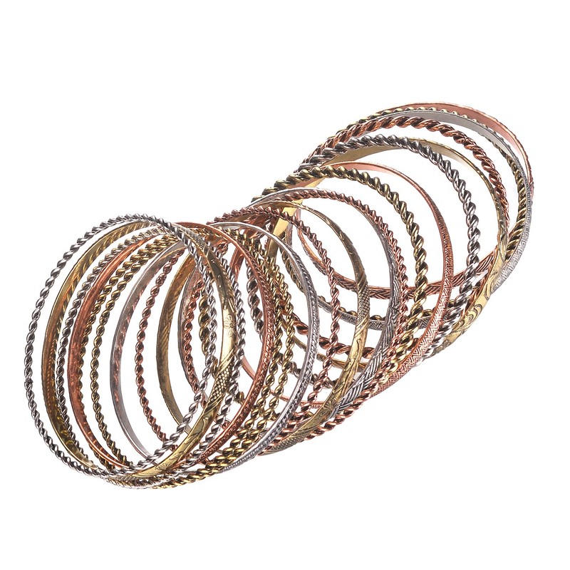 LUX ACCESSORIES Flower Mixed Metal Aztec Multi Bangle Set