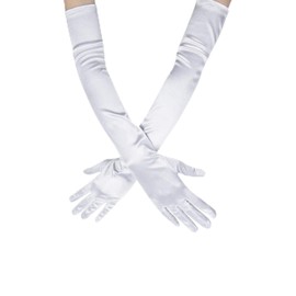 1Pair Long White Gloves,White Satin Gloves Women Elbow Length,Girls Fancy Dress Accessories for Evening Opera Wedding Prom Dance Bridal Princess Party Performance Costumes Comfortable Breathable Soft