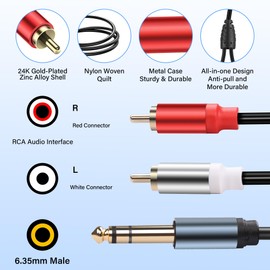 JSADZKJ 6.35 mm Stereo to 2RCA Audio Cable 1/4 Inch Male to 2 RCA Male Audio Y Splitter Cable 1/4 Inch TRS Female to 2 RCA Male Cable for Amplifier Microphone 30 cm (2 Pieces)