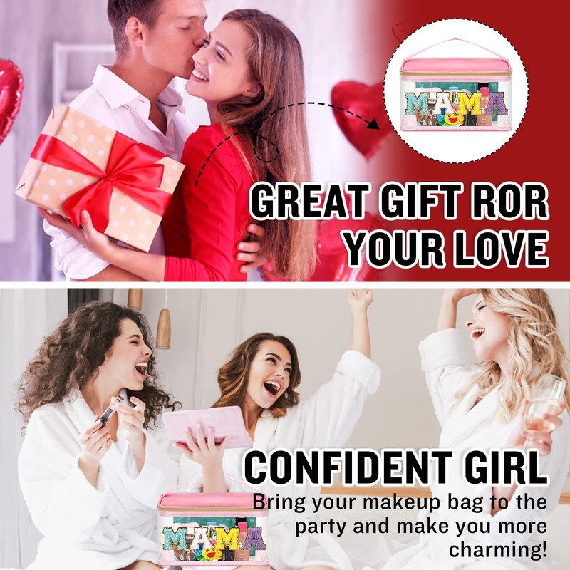 Bolsas de maquillaje transparentes con letras de chenilla, bolsa de