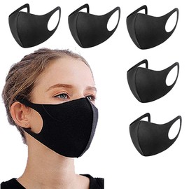 Pack of 5 Face Cover, Unisex Black, Washable, Dust Cotton Mouth Cover, Reusable Cotton Fabric Face Mask