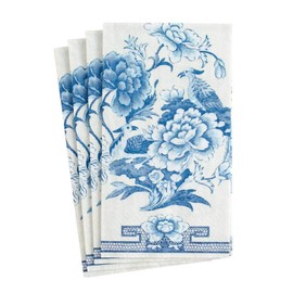 Caspari Blue & White Paper Guest Towel Napkins - Four Packs of 15