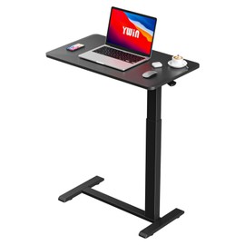 Adjustable Height Side Table, Hospital Table Over Bed for Home Use Swivel, Overbed Bedside Table with Wheels, Pneumatic Moveable Bed Desk, Hospital Table with Wheels, Moveable Rolling Computer Table