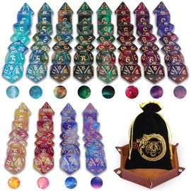 CiaraQ DND Dice Set, 12 x 7 Sets (84 Pieces) Sparkling Polygonal Dice Suitable for Dungeons and Dragons RPG MTG DND Table Games, with 1 Black Pouch and 1 Dice Plate