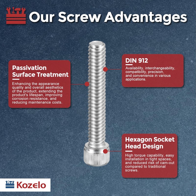 Kozelo 50pcs M4 Socket Head Cap Bolt Nut Assortment Kit