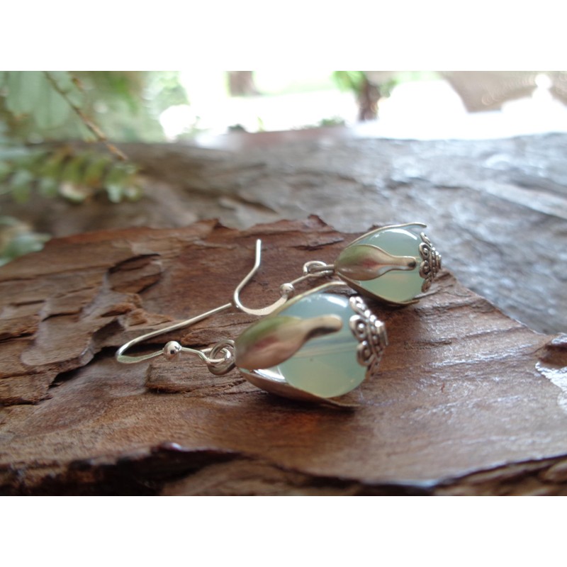 ⊹⊱✿ MONDSTEIN OPAL HELLBLAUE PERLE & VERSILBERTE KNOSPE ✿⊰⊹ einmalige