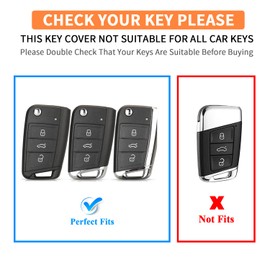 FT FUNTOR Gold Edged Keycase Suitable for VW Golf 7, 3-Button Car Key Cover Housing with Leather Keychain, Suitable for Ateca Arona Polo Jetta Seat Skoda Leon Octavia Kodiaq(White)