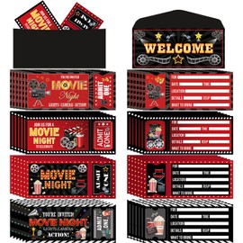 gisgfim 80PCS Movie Night Party Invitations with Envelopes Movie Night Theater Fill In Black Invites Red Carpet Invitations Popcorn VIP Movie Party Ticket Invitations for Birthday Baby Shower Supplies