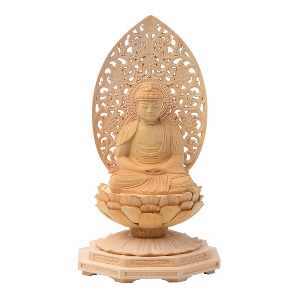 Amitabha Buddhist Statue, Tendai Buddha, 2.0 inch, Cypress Wood, Carved, Octagonal Base, Karakushi Horse, Born in the Year of the Dog, Protection from Evil, Tendai Sect Honzon (Height 7.3 x Width 3.9 x Depth 3.9 inches (18.5 cm) x Width 3.9 inches (10 cm