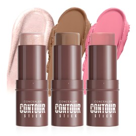 3-Piece Cream Makeup Stick Set - Contour Stick, Cream Bronzer & Blush Stick for Face Sculpting, Buildable & Blendable, Long-Lasting Vegan Makeup Trio