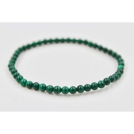 Taddart Minerals - Green bracelet made from natural gemstone malachite with 4 mm balls strung on elastic nylon thread - handmade