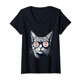 Womens Patriotic Belize Tabby Cat Belizean Flag V-Neck T-Shirt