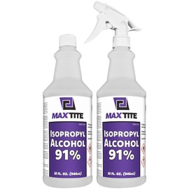 MAXTITE MaxTite 91% Isopropyl Alcohol (Half-Gallon (2 Pack, 32 fl oz) - Includes Heavy-Duty Spray Nozzle - Made in USA
