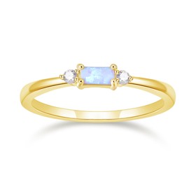 SHINYSO 14K Gold Plated Wedding Bands for Women Baguette Opal Ring Cubic Zirconia CZ Pave Thin Stackable Anniversary Rings for Her Size 4-10, 10, Metal, Cubic Zirconia