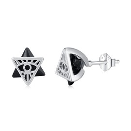 Midir&Etain Eye of Providence Earrings 925 Sterling Silver Triangle Black Onyx Stud Earrings All Seeing Eye Jewelry Gifts for Women Men Christmas Stocking Stuffer