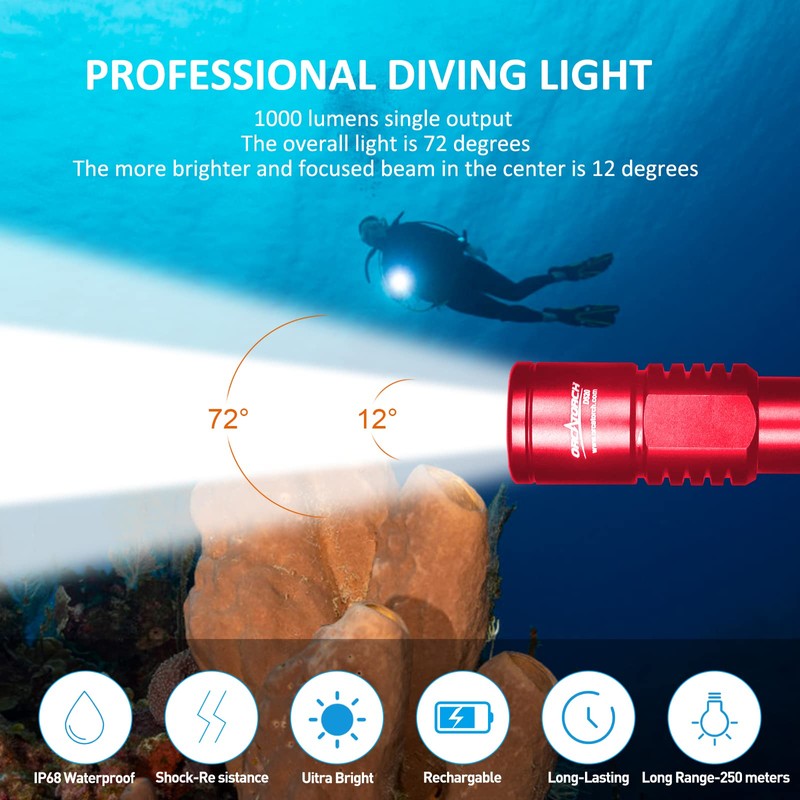 ORCATORCH D520 Scuba Dive Light 1000 Lumens Compact Diving Flashlight