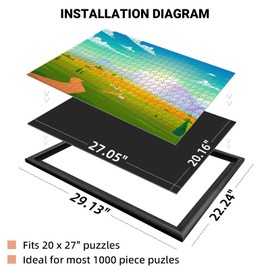 (2-Pack) Calvana 20x27 Black Puzzle Frame for Jigsaw Puzzles, 1000 Piece Puzzle Picture Frame Kit, Puzzle Display Framing Kit, Mounting & Hanging Accessories, No Glare Design, Easy Assembly