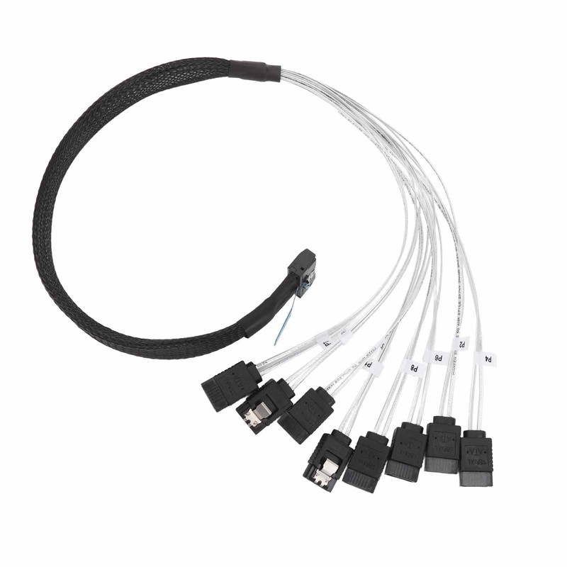 MCIO 8i to 8xSATA3.0 Cable 19.7 Inch Silver Plated OFC