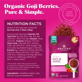 Navitas Organics Navitas Organics Goji Berries, 8 oz. Bag, 8 Servings  Organic, Non-GMO, Sun-Dried, Sulfite-Free