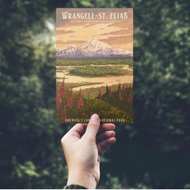 Wrangell-St Elias National Park and Preserve, Alaska, Mount Drum, Painterly (4x6 Birch Wood Postcards, 2-Pack Stationary, Rustic Home Wall Decor)