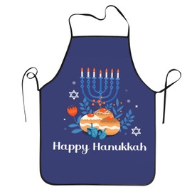 Zkojip Happy Hanukkah Jewish Festival Holiday Aprons Adjustable Bib Aprons Waterproof Cooking Kitchen Chef Apron For Women Men