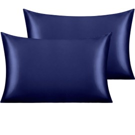 NTBAY Silk Satin Pillowcases - Satin Pillowcase for Hair and Skin, Pillow Cases 2 Pack with Envelope Closure, 50 x 75 cm, Navy