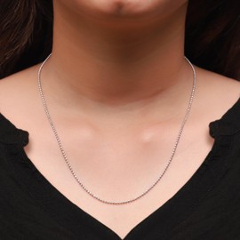 Bead Ball Dog Tag Chain Necklace for Women and Men Italian Crafted 1.5mm link Chain 18 Inch 14K White Gold Over 925 Sterling Silver with Spring Ring Clasp