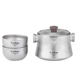 Ti artisan Titanium Tea Set with 2 teacup Teapot with Strainer Dividing Portable Tea Bowl Mug for Outdoor Camping Travel Picnic Backpacking Home Office (Ice Flowers)