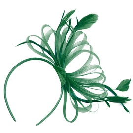 Caprilite Emerald Green Fascinator Headband Large Wedding Ascot Races Net Hat Feathers
