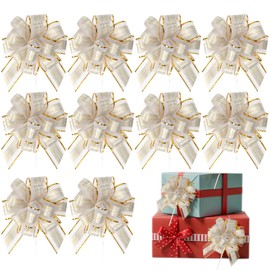 10Pcs 6 Inch Large Pull Bows Snow Bow Ribbon for Gift Wrapping,Baskets,Wedding Car Decoration (White)