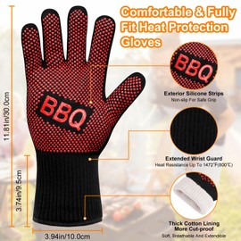Flintronic Barbecue Gloves, Heat Resistant with 800°C, Fireproof Gloves, Baking Gloves, Cooking Gloves, Oven Gloves, for Baking, Kitchen & Grilling - Red BBQ