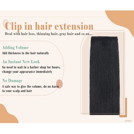 Benehair Short Clip in Hair Extensions - Real Human Hair 1PCS Hairpieces for Women With Thinning Hair - 6 Inch Straight Soft #01 Jet Black for Daily Use